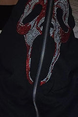 Rhinestone Zip Up Gothic Hoodie
