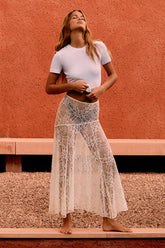 Sheer Lace Low Waist Midi Skirt