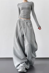 Sporty Wide Leg Casual Elastic Waist Pants