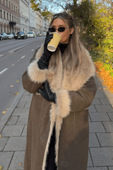 Reversible Faux Fur Long Sleeve Long Overcoat