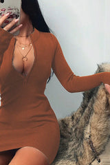 Long Sleeve Rib Knit Mini Dress