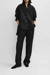 Structured Cotton Oversized Relaxed Long Sleeve Top