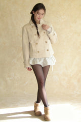 Vintage Preppy Fleece-Lined Wool Blend Short Coat