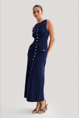 Fashion Buttoned Knit Work Dress