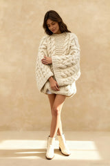 Oversized Cable Knit Crew Neck Sweater