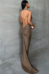 Elegant Ruched Halter Backless Cocktail Dress