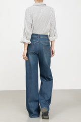 High Waist Stretch Floral Flare Jeans