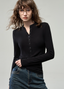 Fitted Henley Button Slim Crew Neck Long Sleeve Blouse