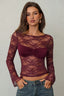 Ruched Bust Floral Lace Long Sleeved T-shirts