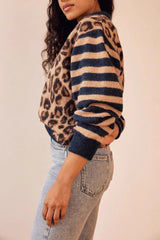 Leopard Print Contrast Cardigan Sweater