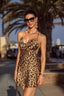 Leopard Draped Backless Slip Dress