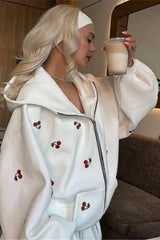 Cherry Print Zip Up Hoodie