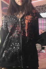 Fleece Lined Zip Loose Thickened Gothic Hoodie