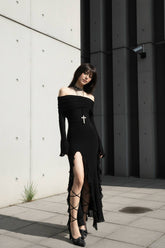 Fashionable Ruffle Hem Split Bodycon Maxi Dress