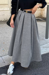 Retro A-Line Pleated Midi Skirt