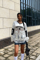 Lace Sheer V Neck Print Sweatshirt