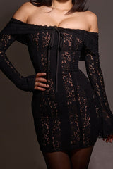 Lace Trim Long Sleeve Mini Dress