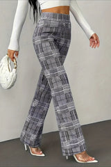 Houndstooth High Waist Slim Wool Wide Leg Pants