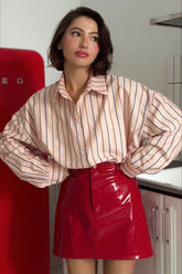 Red PU Leather Bodycon Christmas Skirt