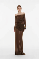 Mesh Off Shoulder Long Sleeve Slim Bodycon Dress