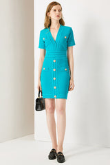 Sleeve V-Neck Bodycon Knit Sweater Dress