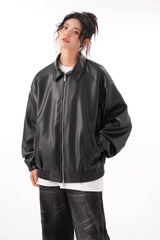Vintage PU Leather Lapel Jacket