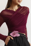 Solid Mesh Ruched Long Sleeve Crop Top