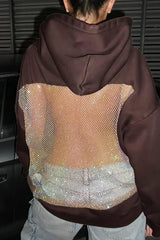Sheer Mesh Panel Long Sleeve Hoodie