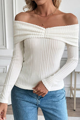 Textured Off Shoulder Slim Fit Sweater
