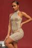Halter Mesh Rhinestone Print Bodycon Cocktail Dress