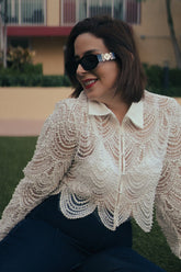 Embroidered Lace Beaded Long Sleeve Top