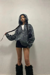 Star Print Zip Up Hoodie