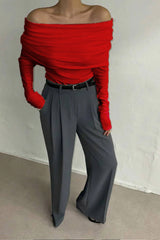 Off Shoulder Slim Knit Sweater