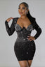 Rhinestone Stretch Bodycon Long Sleeve Cocktail Dress