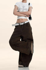 Vintage Deconstructed Curved Blade Slimming Cargo Pants