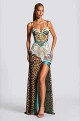 Leopard Lace Mesh Midi Dress