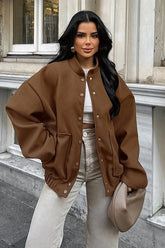 Mocha Brown Wool Blend Stand Collar Coat