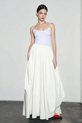 Solid Ruched Waist Flowy Vacation Skirt