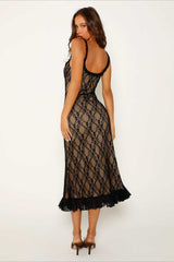 Deep V Mesh Patchwork Lace Dress