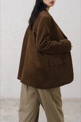 Brown Faux Suede Blazer Coat