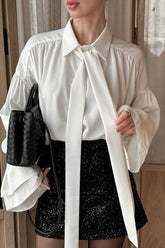 French Flare Sleeve Tie Blouse