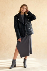 Black Zippers Oversized Leather Coat