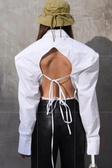 Vintage Tie Waist Cutout Open Back Elegant Blouse