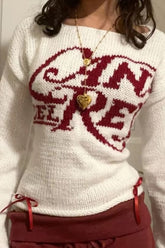 Letter Print Fitted Knit Sweater