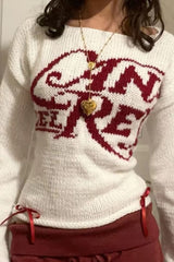 Letter Print Fitted Knit Sweater