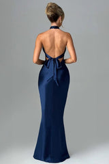 Satin Backless Tie Sleeveless Chic Elegant Formal Dress
