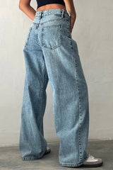 Solid Color Wide Leg Denim Jeans