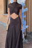 Crew Neck Ruched Crop Solid Mesh Formal Dress