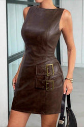 PU Leather Sleeveless Bodycon Graduation Party Dress