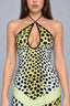Sexy Leopard Halter Bust Cutout Back Slit Asymmetrical Maxi Dress